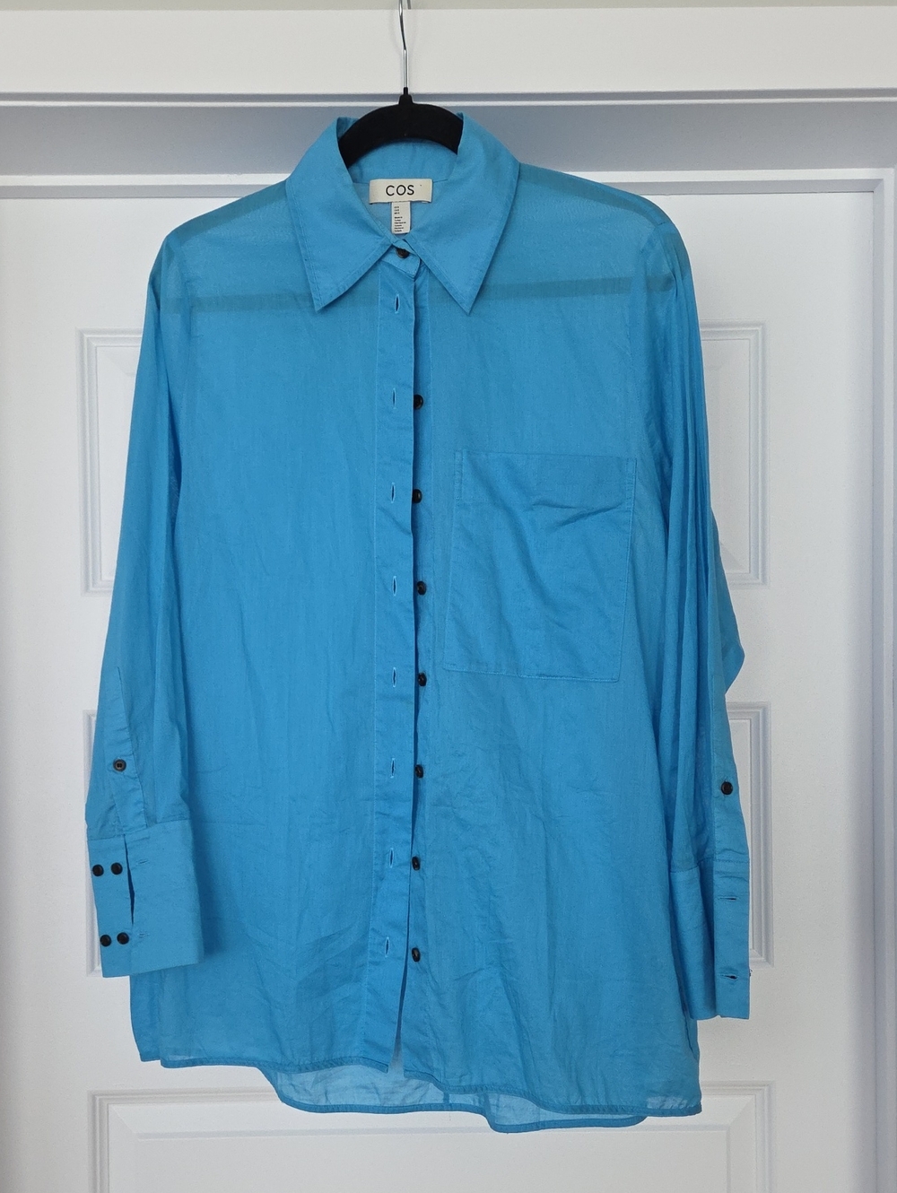 COS Oversized Cotton Button Down Shirt in Cerulean Blue, Size 6